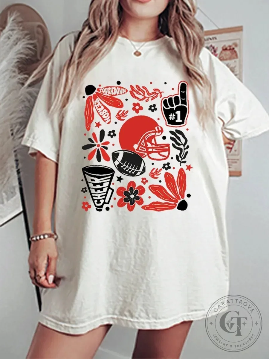Vintage Game Day Football Season Touchdown Oversized Graphic T-Shirt