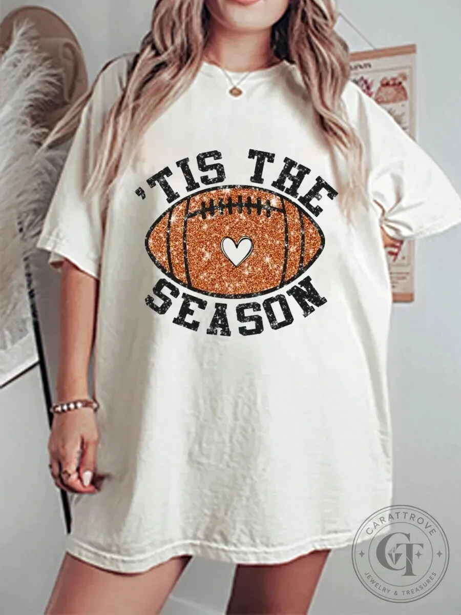 Tis The Season Football Glitter Graphic T-Shirt