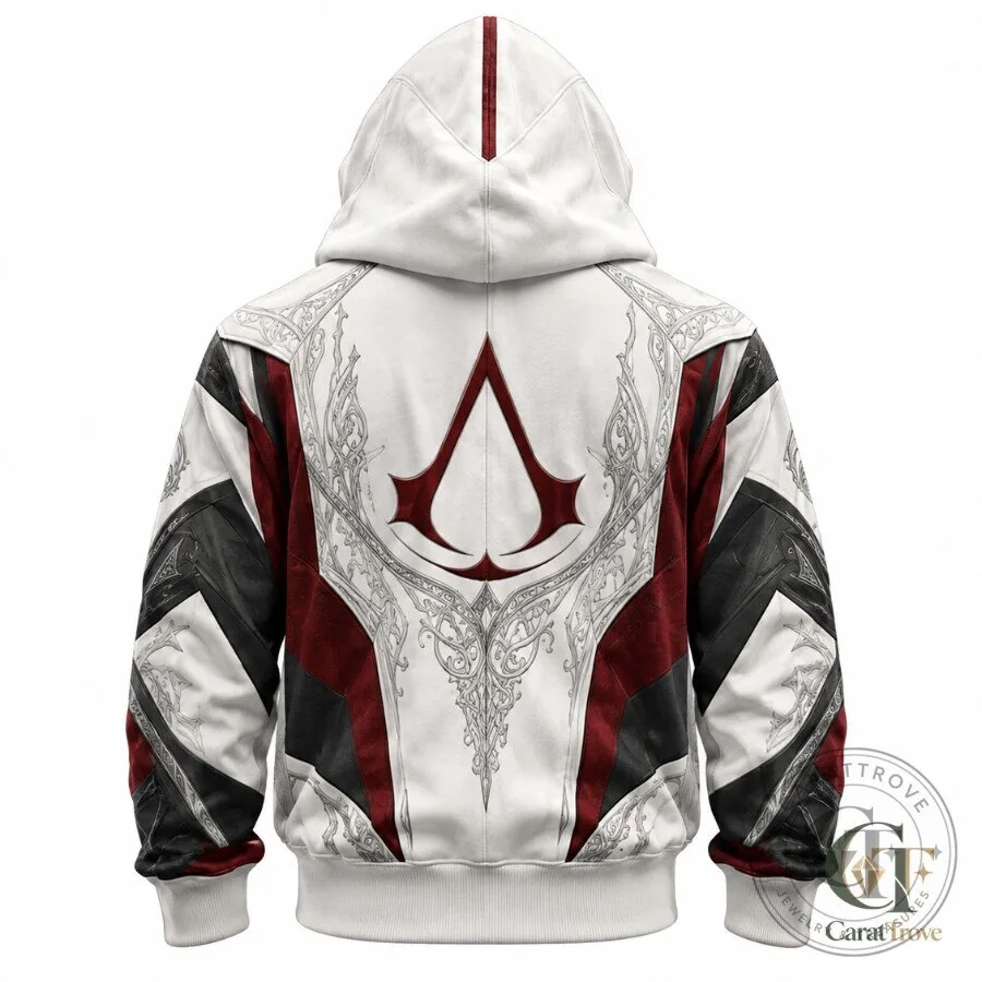 Creed Hoodie Assassin's Creed Full Zip Mask Hoodie White Burgundy Gaming Cosplay Jacket Creed Hoodie Assassin's Creed Full Zip Mask Hoodie White Burgundy Gaming Cosplay Jacket – image 5 of 5