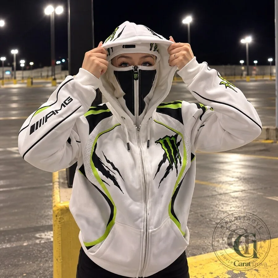 Monster Energy Full Zip Mask Hoodie Black White Cat 2 Streetwear Jacket Monster Energy Full Zip Mask Hoodie Black White Cat 2 Streetwear Jacket – image 2 of 5