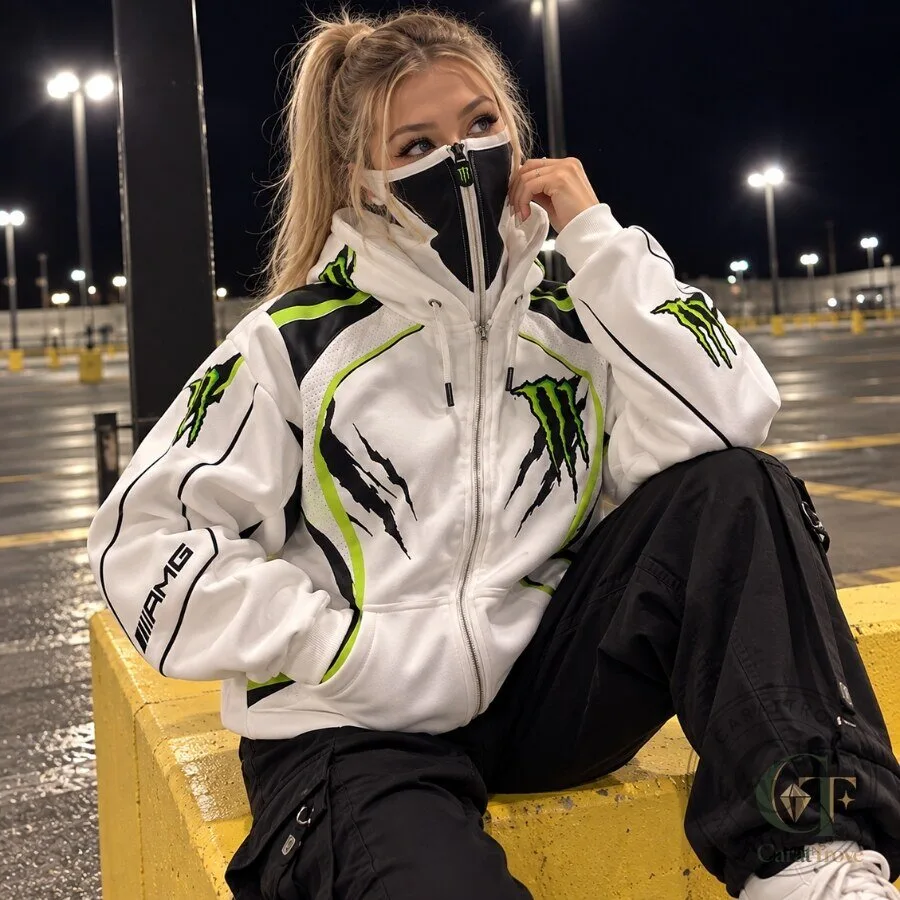 Monster Energy Full Zip Mask Hoodie Black White Cat 2 Streetwear Jacket Monster Energy Full Zip Mask Hoodie Black White Cat 2 Streetwear Jacket – image 3 of 5