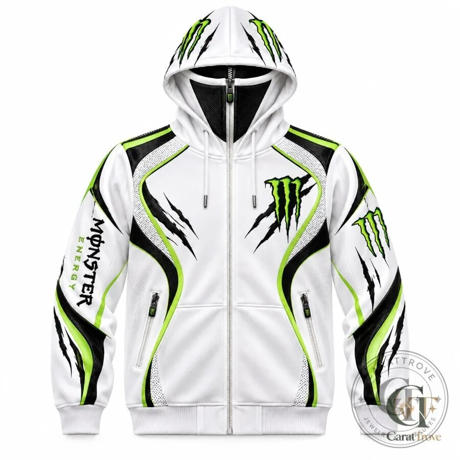 Monster Energy Full Zip Mask Hoodie Black White Cat 2 Streetwear Jacket Monster Energy Full Zip Mask Hoodie Black White Cat 2 Streetwear Jacket – image 4 of 5