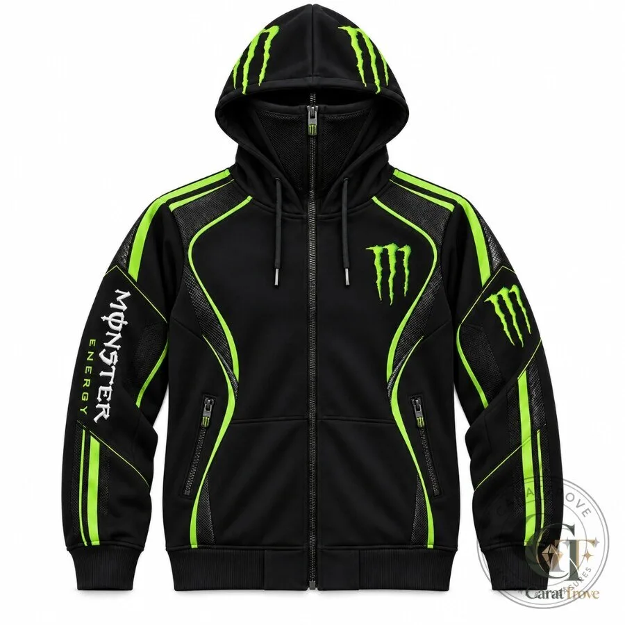 Monster Energy Full Zip Mask Hoodie Black White Cat 2 Streetwear Jacket Monster Energy Full Zip Mask Hoodie Black White Cat 2 Streetwear Jacket – image 5 of 5