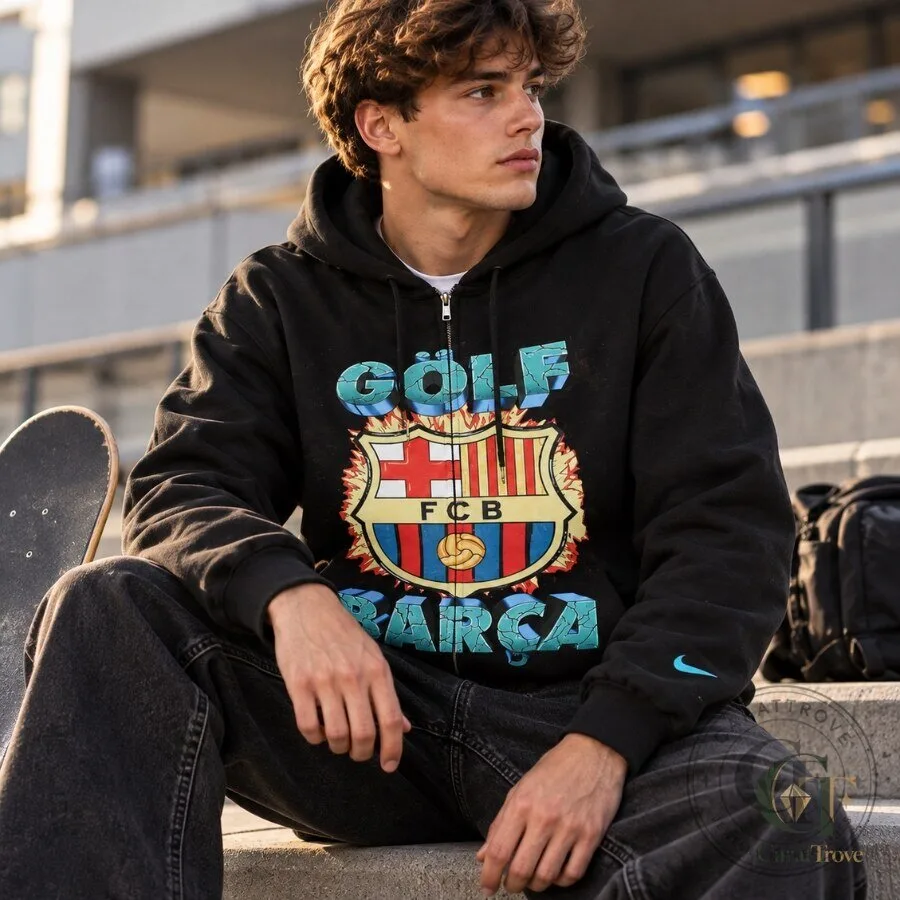 FC Barcelona x Golf Wang x Nike Barca Quake Big Logo Zip Up Hoodie FC Barcelona x Golf Wang x Nike Barca Quake Big Logo Zip Up Hoodie – image 2 of 3
